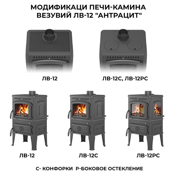 Печь камин ВЕЗУВИЙ LV-12 PS "Антрацит"