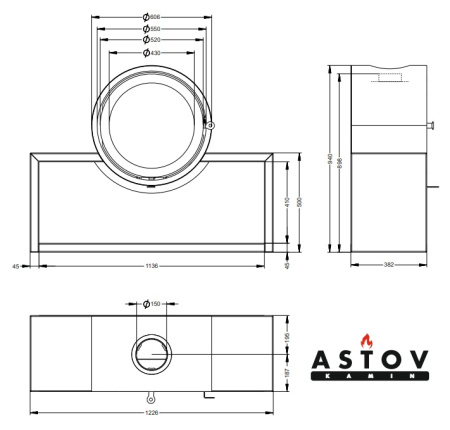Печь камин D 600 на подиуме